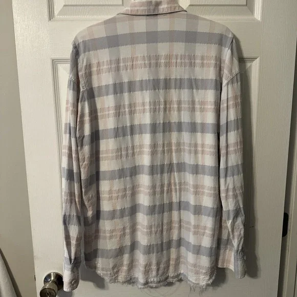 Free People Women's Fringed Plaid Button-Up Shirt Multicolor Size Large Pastel - Picture 6 of 11